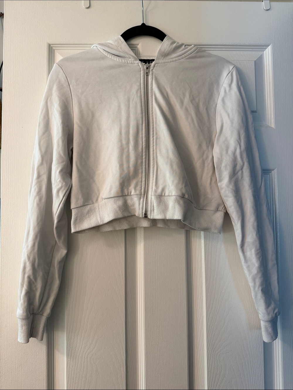 Zaful White Cropped Zip-Up Hoodie